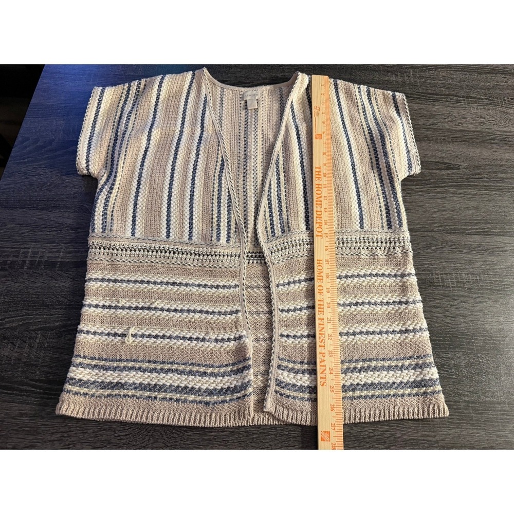 Chico's Open Front Knit Vest Neutral Stripe Short Sleeve Cotton Blend Size 2 - Picture 6 of 7